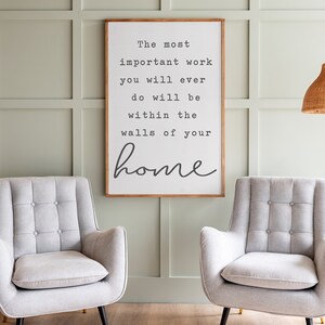 The Most Important Work Wooden Signs Living Room Decor Framed Wood ...
