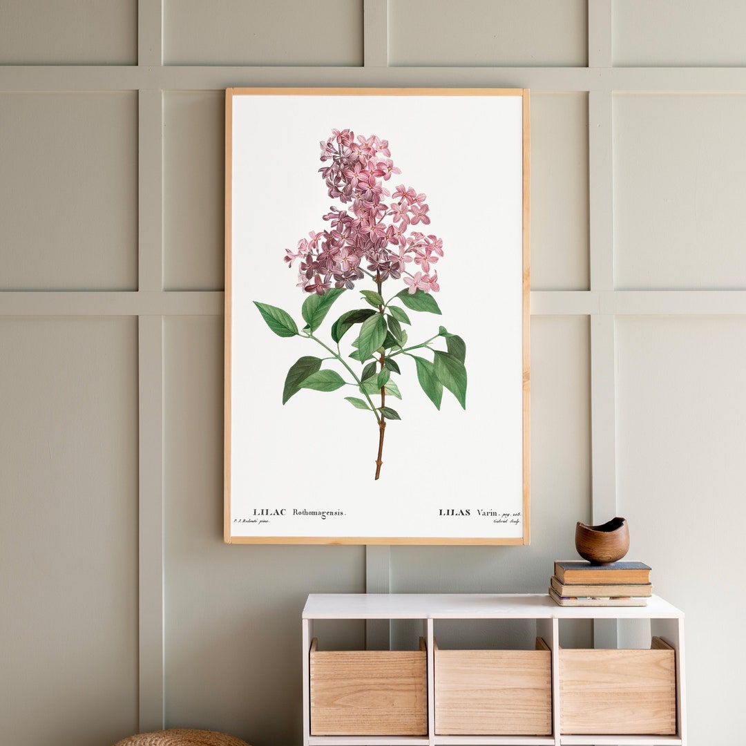 Lilac Wall Art Living Room Wood Sign Botanical Wall Art Framed Wood