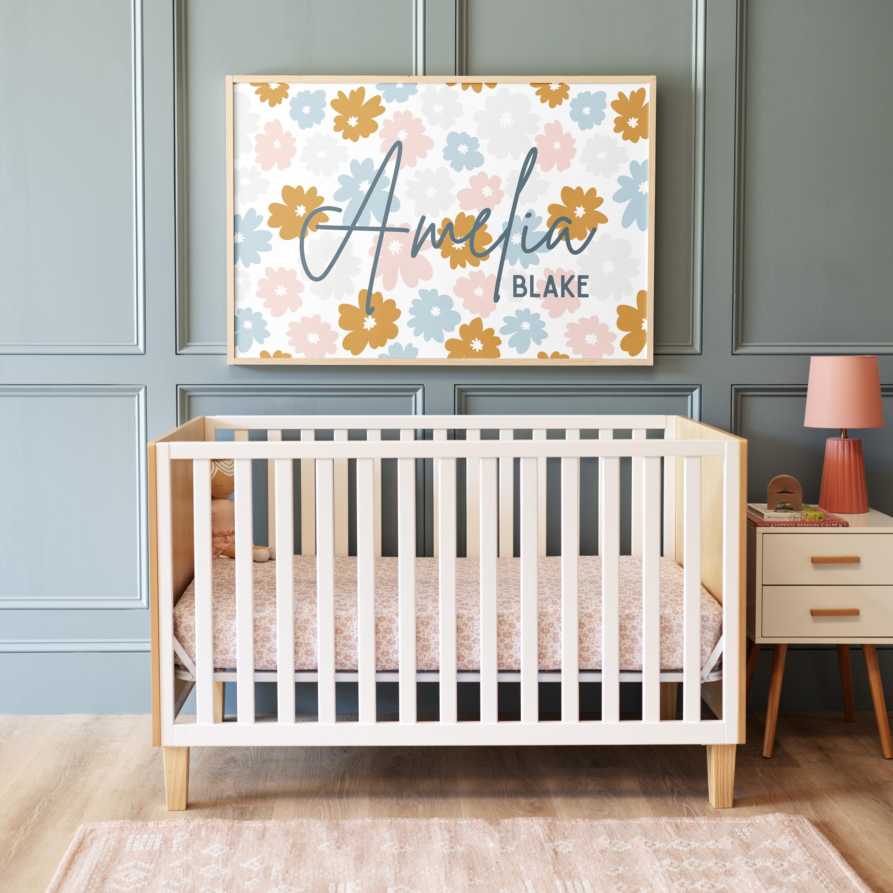 Framed Wood Nursery Name Sign: Floral Baby Room Decor - Etsy