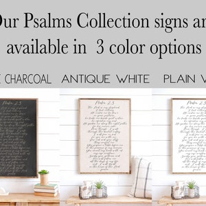 May include: Three framed prints of Psalm 23 in different color options: antique charcoal, antique white, and plain white. The text is in a cursive font and reads "The Lord is my shepherd, I shall not want..."
