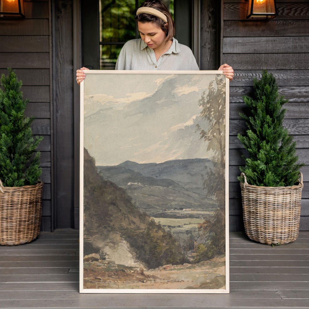 Vintage Mountain Landscape Print | Framed Cotton Canvas Wall Art ...