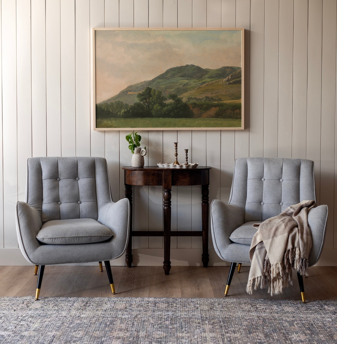 Vintage Mountain Art Mountain Oil Painting Framed Wood Print Extra