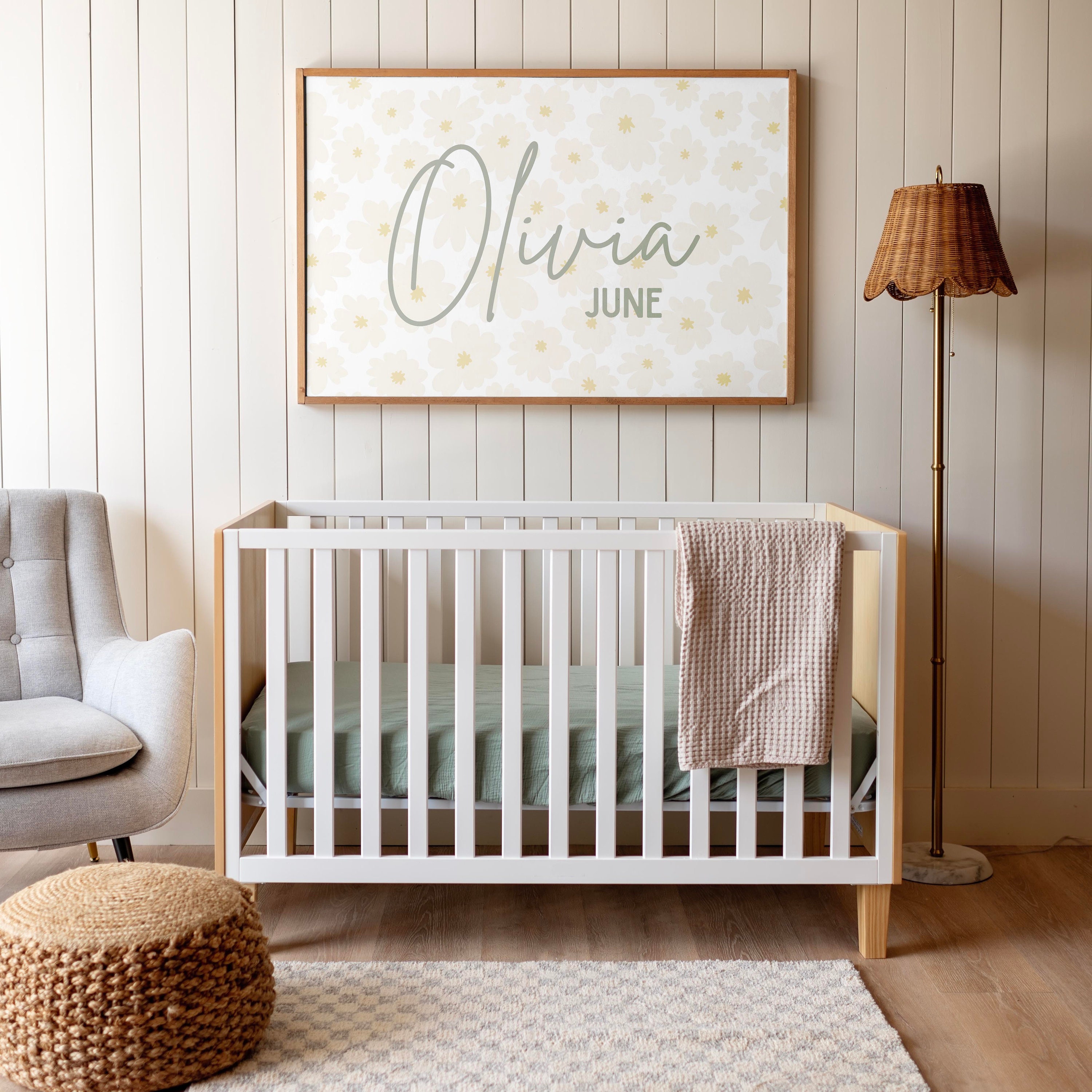 Framed Wood Nursery Name Sign: Floral Baby Room Decor - Etsy