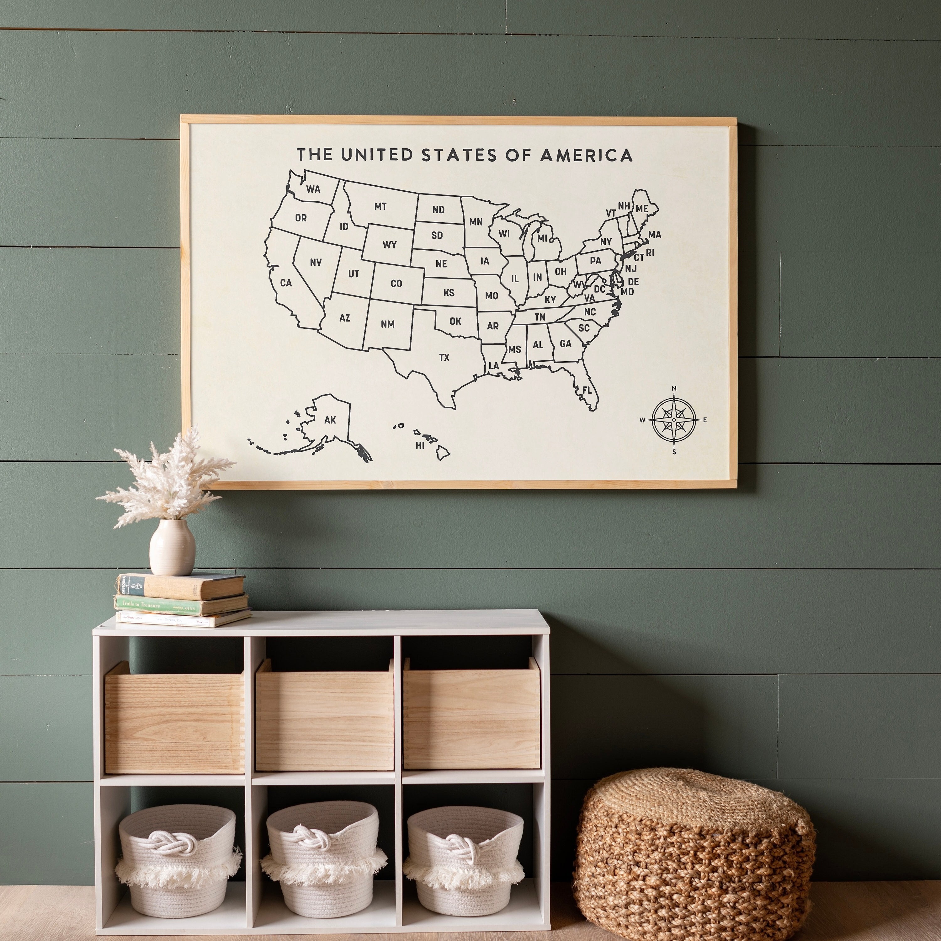 US Map Wall Art Framed USA Map Home School Wall Decor Etsy