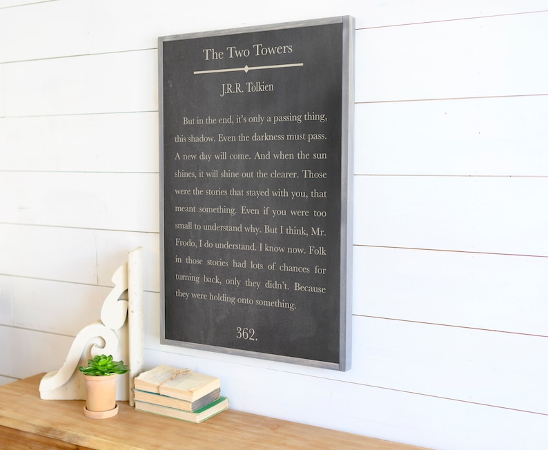 Tolkien Sign Framed Wood Signs Home Decor Sign Lord Of The Rings Picture JRR Tolkien Quote Signs for Home Book Page Sign
