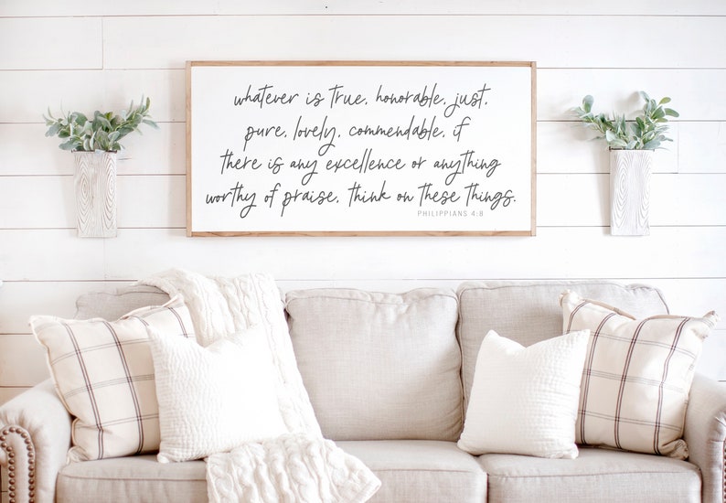 Scripture Sign Christian Wall Decor Whatever is True Sign image 2