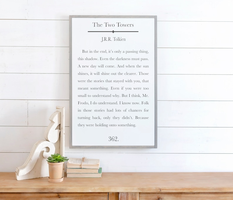 Tolkien Sign Framed Wood Signs Home Decor Sign Lord Of The Rings Picture JRR Tolkien Quote Signs for Home Book Page Sign