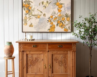 Orange Botanical Print | Vintage Kitchen Wall Art, Framed Wood Sign | 696