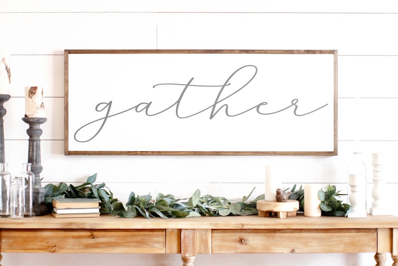 Gather Sign Gather Wood Sign Dining Room Sign Large Gather Sign Fall Sign Gather Framed Wood Signs Wooden Signs 394 image 3