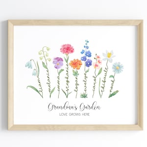 Muttertagsgeschenk Familie Kundenspezifisches Bild Geburtstag Kunstdruck Geburtsmonat Blumen Mama Omas Garten Blumenstrauß Aquarell zum Ausdrucken