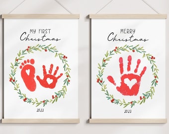 Christmas wreath handprint My first Christmas craft footprint holidays art gift keepsake DIY activity kids children toddler baby