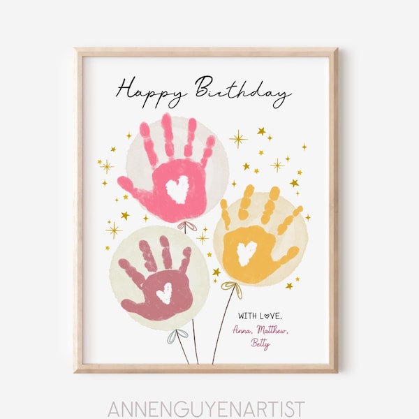 Alles Gute zum Geburtstag handabdruck Kunst Geschenk Andenken Luftballons Blumenstrauß Handwerk DIY Kinder Kinder Kleinkind Baby Vorschule druckbar