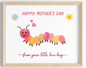 Mother's day fingerprint handprint art Spring love bug caterpillar grandma flower DIY craft kids children toddler baby activity printable