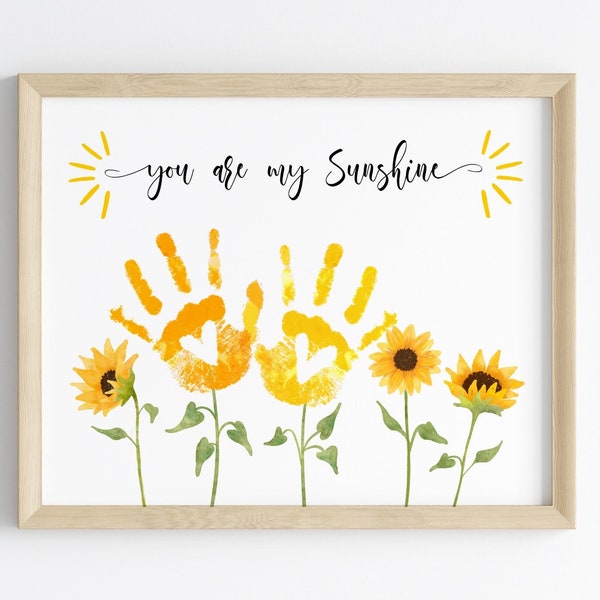 Mother's day craft teacher sunflower sunshine handprint art floral birthday activity grandma flower DIY kids children toddler baby printable