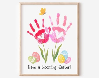 Happy Easter handprint art footprint little chick Spring DIY gift keepsake craft activity kids children toddler baby preschool daycare