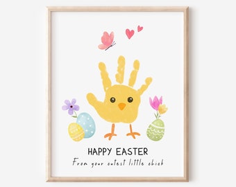 Happy Easter handprint art footprint little chick Spring DIY gift keepsake craft activity kids children toddler baby preschool daycare