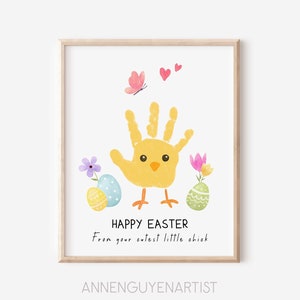 Huella de mano de Pascua, arte, huella de pollito, primavera, regalo, bricolaje, recuerdo, actividad artesanal, niños, bebés, preescolar, guardería
