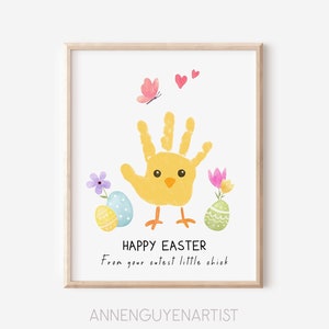 Happy Easter handprint art footprint little chick Spring DIY gift keepsake craft activity kids children toddler baby preschool daycare image 1