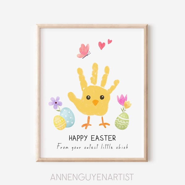 Happy Easter handprint art footprint little chick Spring DIY gift keepsake craft activity kids children toddler baby preschool daycare