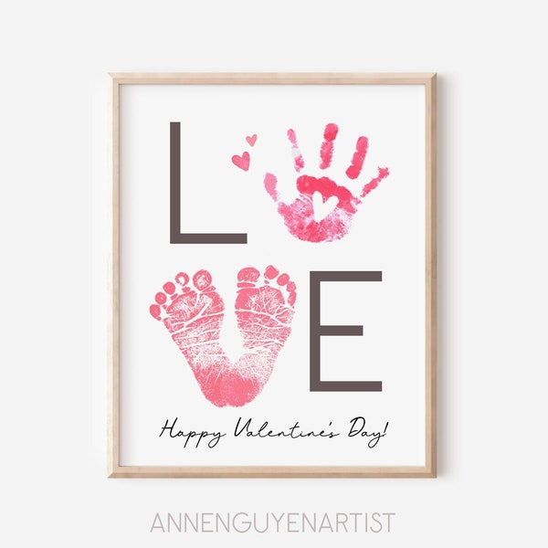 Love Valentines day handprint art craft class activity mom grandma DIY kids children toddler baby classroom preschool daycare printable