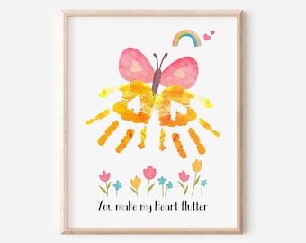 Mother's day craft handprint art butterfly floral rainbow birthday activity grandma flower DIY kids children toddler baby printable