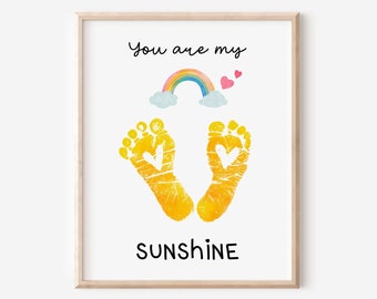 Mother's day craft handprint art rainbow sunshine teacher gift birthday activity grandma flower DIY kids children toddler baby printable