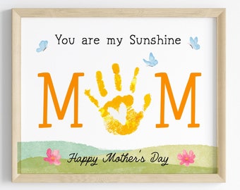 Mother's day craft sunshine handprint art floral birthday activity grandma flower DIY kids children toddler baby printable