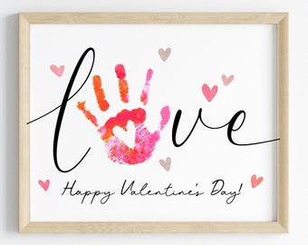 Valentines day handprint art love craft class activity mom grandma DIY kids children toddler baby classroom preschool daycare printable