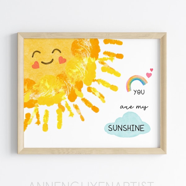 Mother's day craft handprint art My Sunshine spring gift rainbow birthday activity grandma flower DIY kids children toddler baby printable