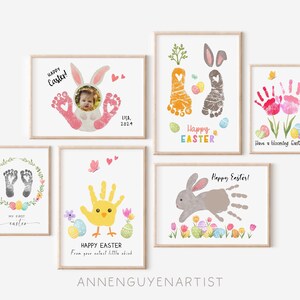 12 Ostern Handabdruck Kunst Fußabdruck Frühlingsstrauß Ostereier Hase DIY printable Handwerk Kinder Kinder Baby Kleinkind Kindergarten Klassenzimmer Aktivität