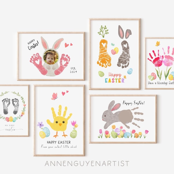 12 Easter Handprint art footprint Spring bouquet Easter eggs bunny DIY printable craft kids children baby toddler daycare classroom activity