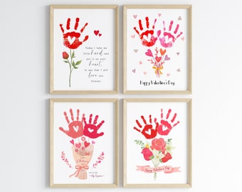 Valentines day bouquet handprint art Bundle love flower floral DIY printable craft kids children baby toddler daycare classroom activity