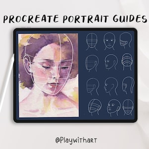 Procreate portrait guide stamps , faces guide stamp brushes for procreate , drawing guide face tutorial , head drawing guide brush stamps