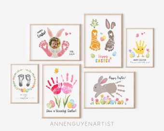 12 Pasen Handafdruk kunst voetafdruk Lenteboeket Paaseieren konijntje DIY afdrukbare ambachtelijke kinderen baby peuter kinderopvang klassikale activiteit