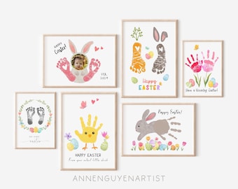 12 Ostern Handabdruck Kunst Fußabdruck Frühlingsstrauß Ostereier Hase DIY printable Handwerk Kinder Kinder Baby Kleinkind Kindergarten Klassenzimmer Aktivität