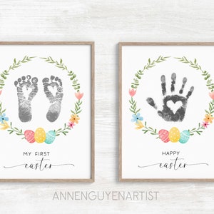 Ostern Handabdruck Osterkranz Osterkranz Frühling Blumen DIY Geschenk Andenken Basteln Kinder Kinder Kleinkind Baby Vorschule Kita