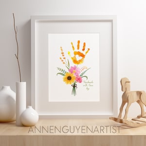 Muttertag Handwerk Handabdruck Kunst Geburtstag Aktivität Blumenstrauß Oma Blume DIY Kinder Kleinkind Baby druckbares Andenken Bild 2