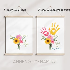 Mother's day craft handprint art birthday activity floral bouquet grandma flower DIY kids children toddler baby printable keepsake image 5