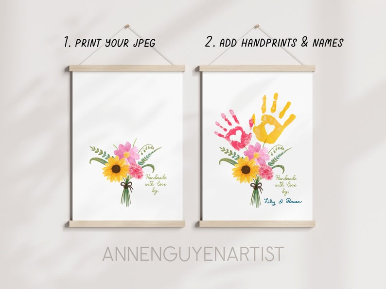 Muttertag Handwerk Handabdruck Kunst Geburtstag Aktivität Blumenstrauß Oma Blume DIY Kinder Kleinkind Baby druckbares Andenken Bild 5