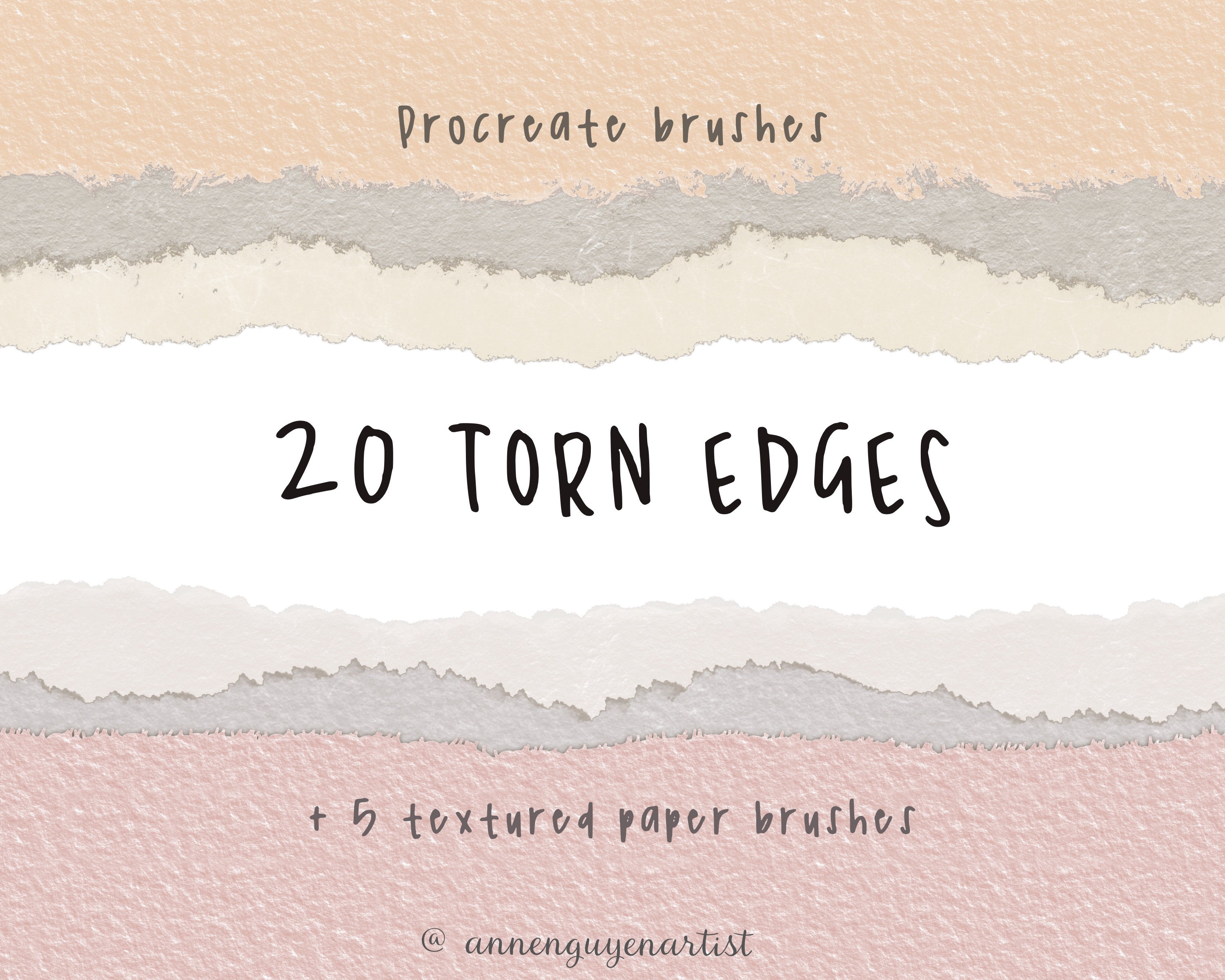 Pinceles de borde de papel rasgado para Procreate y sellos de borrador – Texturas realistas + papeles extra