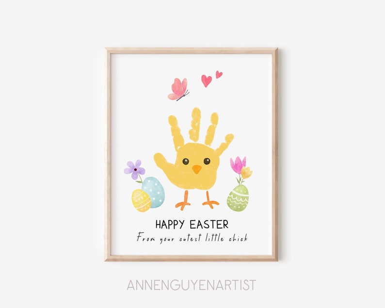 Happy Easter handprint art footprint little chick Spring DIY gift keepsake craft activity kids children toddler baby preschool daycare image 1