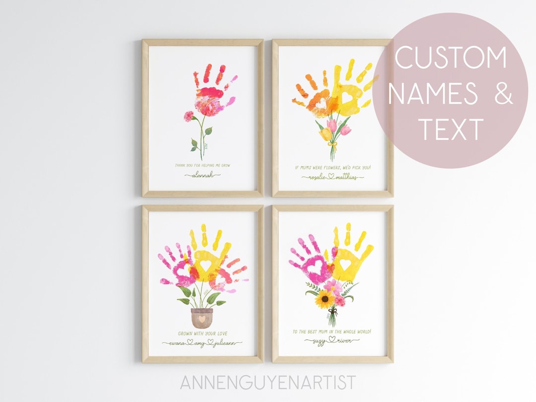 Custom Names Mother's Day Handprint Art Print Flower