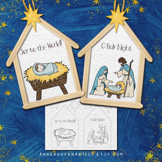 Nativity Popsicle Craft Kids Christian Christmascoloring Gift Card