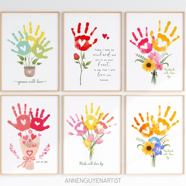 Mother's Day printable Set of 6 Bouquets handprint art grandma mom birthday DIY craft kids children baby toddler daycare classroom activity