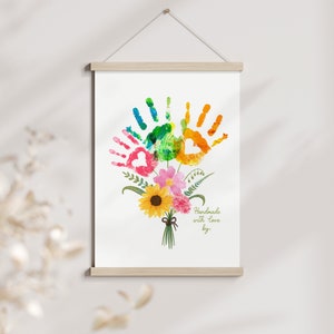 Muttertag Handwerk Handabdruck Kunst Geburtstag Aktivität Blumenstrauß Oma Blume DIY Kinder Kleinkind Baby druckbares Andenken Bild 3