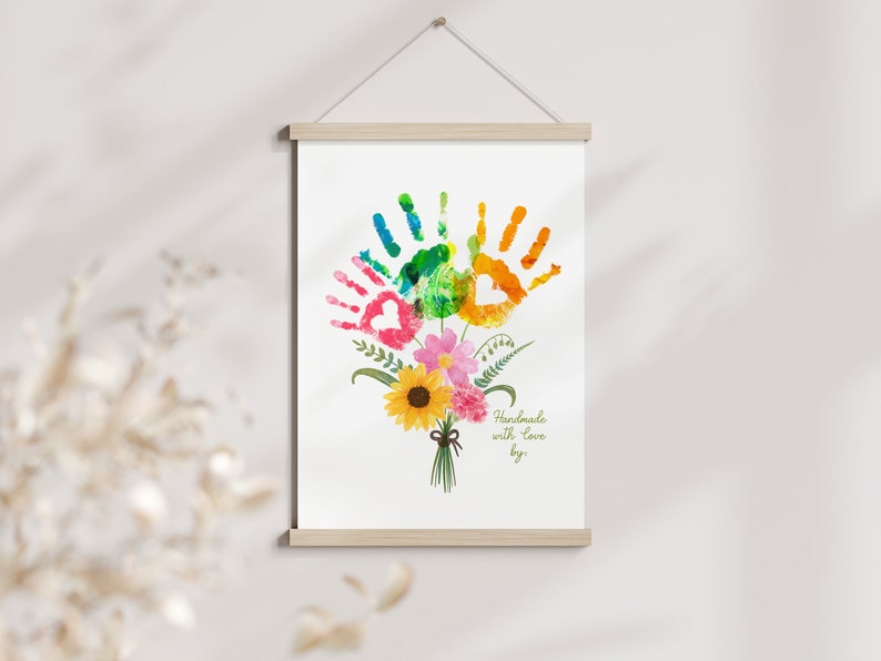 Muttertag Handwerk Handabdruck Kunst Geburtstag Aktivität Blumenstrauß Oma Blume DIY Kinder Kleinkind Baby druckbares Andenken Bild 3