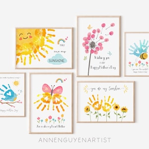 Paquete de arte con huellas de manos para el Día de la Madre, abuela, sol, primavera, flores, manualidad, bricolaje, niños, bebés, niños pequeños, guardería, actividad para el aula, imprimible