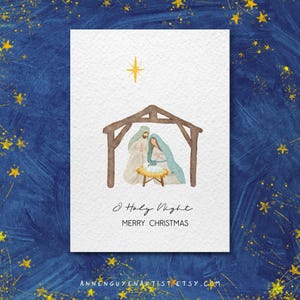 Carta della Natività acquerello biglietto di auguri di Natale cristiano Sacra Famiglia Gesù è la ragione religiosa regalo chiesa ministero stampabile