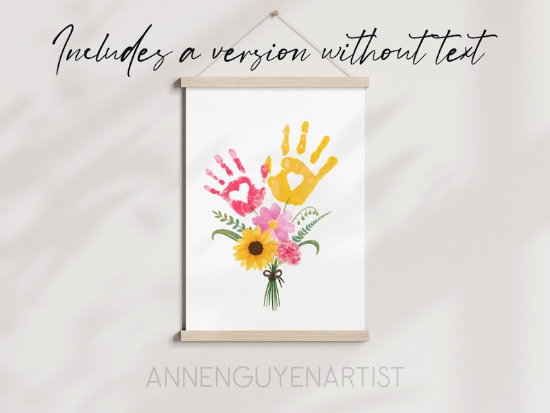 Mother's day craft handprint art birthday activity floral bouquet grandma flower DIY kids children toddler baby printable keepsake image 7