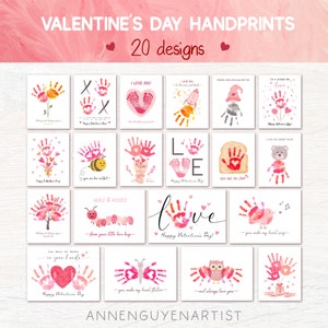 20 Valentine handprint art Printable Valentine's Day classroom Mom grandma DIY craft kids children baby toddler preschool daycare activity